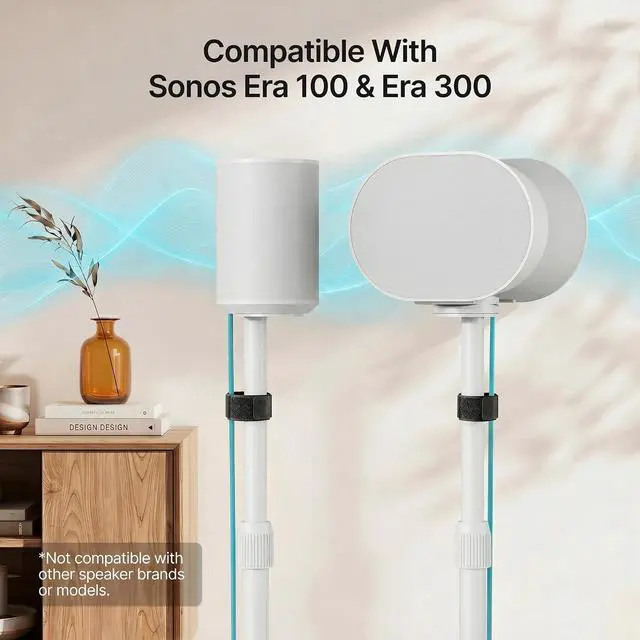 Alt view image 2 of 7 - Speaker Stands Pair for Sonos Era 100, 100 SL, 300, External Cable, White | 31.4"42" lockable height, Only compatible with Sonos Era Series,External cable management with securing straps