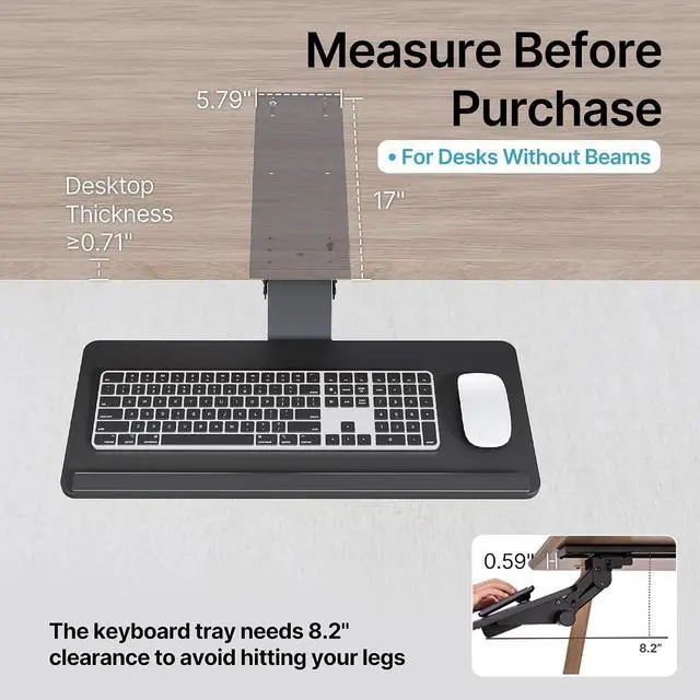 Alt view image 3 of 7 - Keyboard Tray Under Desk Slide Out, 25 x 11 inch, Black | with Storage Drawer, Height Adjustable Swivel Tilt, Ergonomic Under Desk Mount Keyboard & Mouse Holder for Gaming Home Office