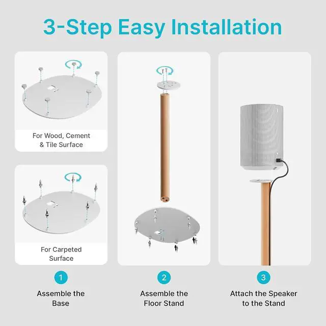 Alt view image 5 of 7 - Speaker Stands Compatible with SONOS Era 300 and Era 100, Fixed Height Floor Stand with Cable Management, Wooden Speaker Mount, White & Beech, 2 Pack (Pair)