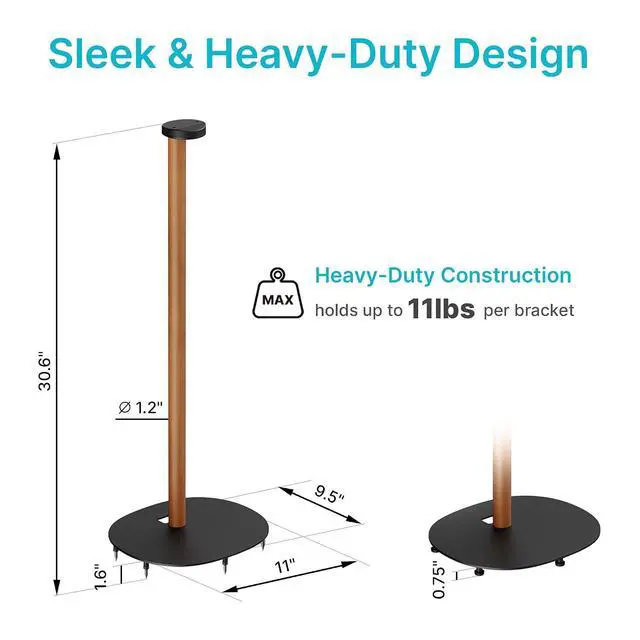 Alt view image 6 of 7 - Speaker Stands Compatible with SONOS Era 300 and Era 100, Fixed Height Floor Stand with Cable Management, Wooden Speaker Mount, Black & Walnut, 2 Pack (Pair)