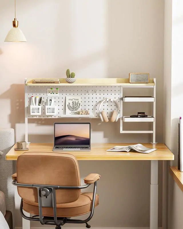 Alt view image 2 of 7 - Clamp on Desk Shelf, 44" Desktop Shelving System, White | with Pegboard and Accessories, Desktop Organizer with 2-Tier Shelf, Desk Pegboard for Gaming Office