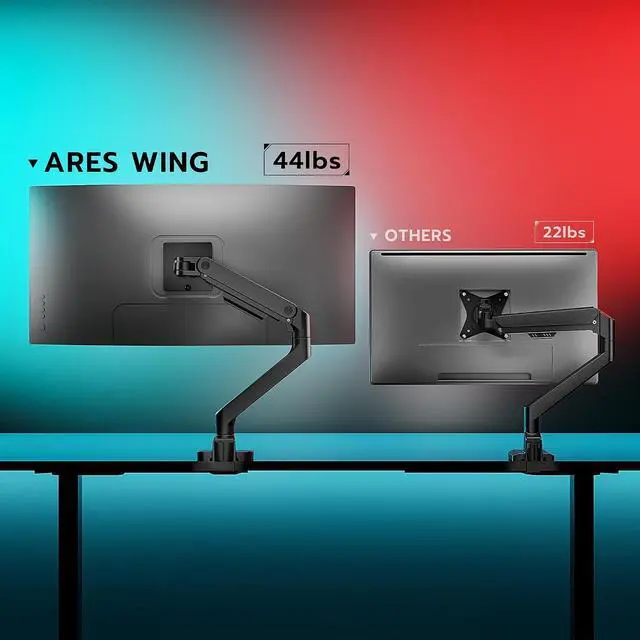 Alt view image 2 of 7 - Ultrawide Monitor Arm for 17 to 49 Inch Heavy Duty Curved Screen, Holds 44 Lbs, Adjustable Gas Spring Monitor Arm Desk Mount with C Clamp, Grommet Base, 75/100 Vesa Mount, Black