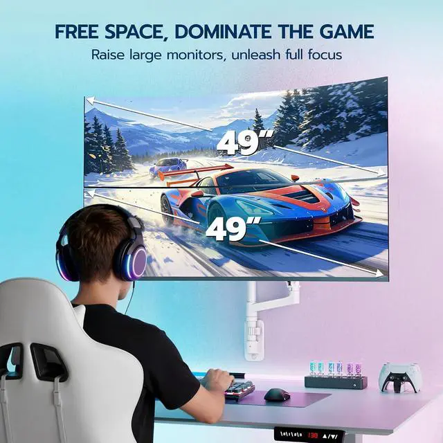 Alt view image 7 of 7 - Dual Monitor Wall Mount for 17-49 Inch Ultrawide Screens, Heavy Duty Wall Mount Monitor Arm Holds 44 lbs Each, Fully Adjustable Gas Spring Monitor Arm, 75x75/100x100 VESA Mount, White
