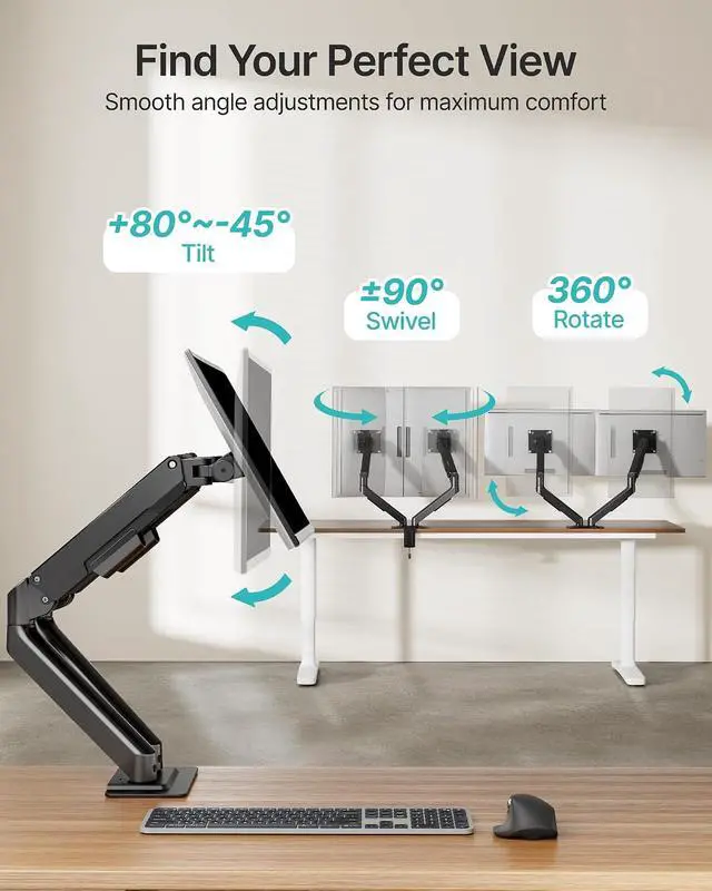 Alt view image 3 of 7 - Dual Monitor Arm for 2 Screens up to 32 inch Monitor Mount with Clamp and Grommet Base, Heavy Duty Monitor Stand Holds up to 19.8 lbs, 75/100mm VESA Mount Adjustable Desk Mount for Home Office