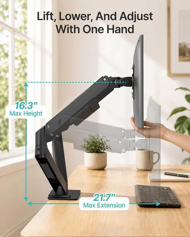 Alt view image 7 of 7 - Dual Monitor Arm for 2 Screens up to 32 inch Monitor Mount with Clamp and Grommet Base, Heavy Duty Monitor Stand Holds up to 19.8 lbs, 75/100mm VESA Mount Adjustable Desk Mount for Home Office