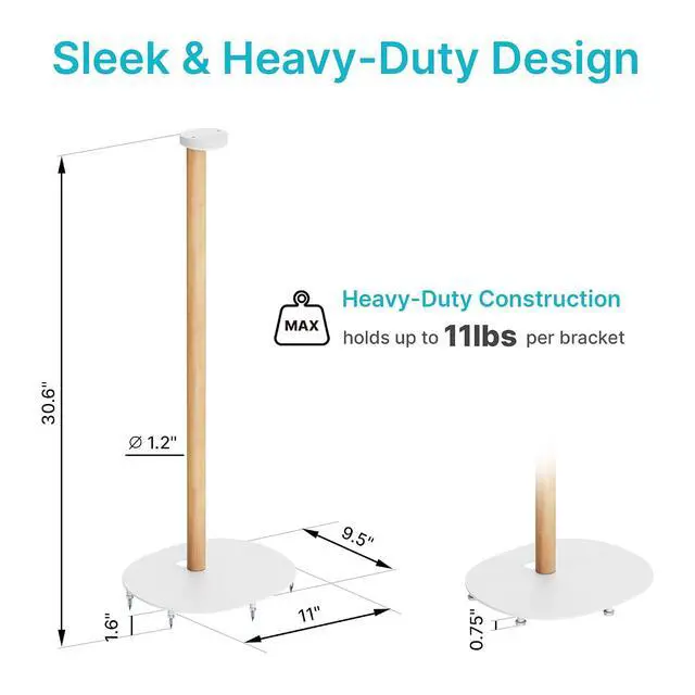 Alt view image 6 of 7 - Speaker Stands Compatible with SONOS Era 300 and Era 100, Fixed Height Floor Stand with Cable Management, Wooden Speaker Mount, White & Beech, 2 Pack (Pair)