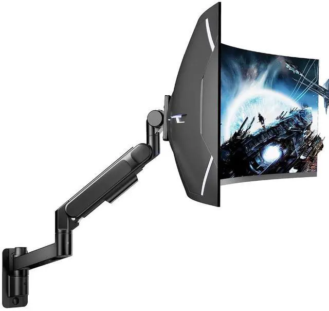 Main image of Monitor Wall Mount for 24-57 Inch Ultrawide Gaming Screens, Premium Heavy Duty Monitor Arm Holds 60 lbs, Full Motion Gas Spring, Bearing Head for Easy Adjustment, 75/100 VESA Mount, Black