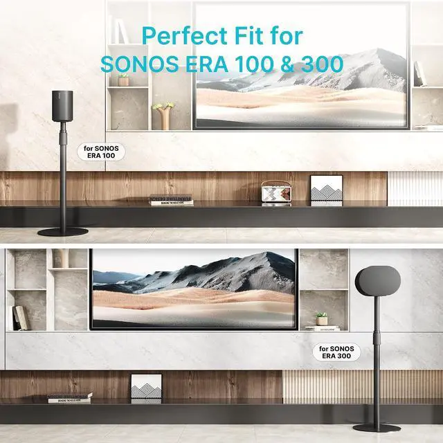 Alt view image 2 of 7 - Speaker Stand Compatible with SONOS Era 300 and Era 100, Height Adjustable up to 42.6'', Floor Stand with Cable Management, Speaker Mount, Black, 1 Pack