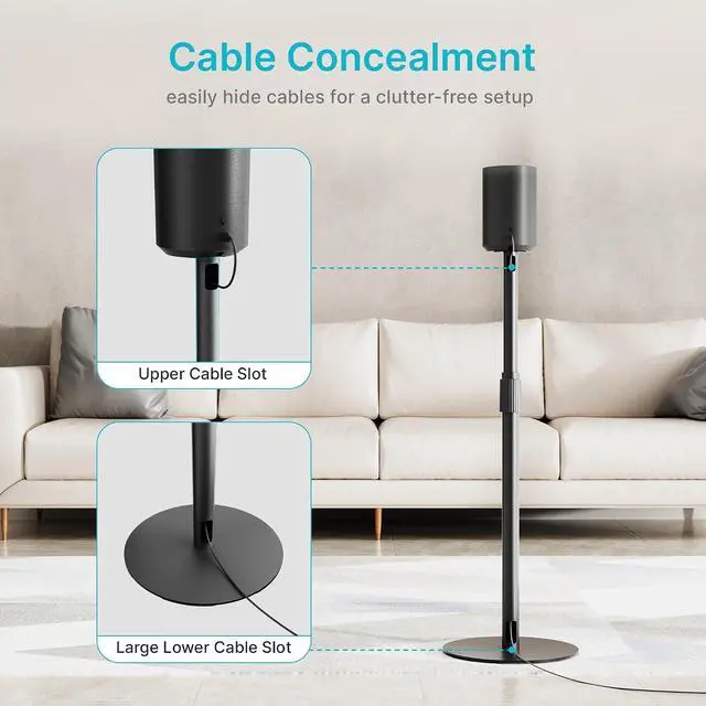 Alt view image 4 of 7 - Speaker Stand Compatible with SONOS Era 300 and Era 100, Height Adjustable up to 42.6'', Floor Stand with Cable Management, Speaker Mount, Black, 1 Pack