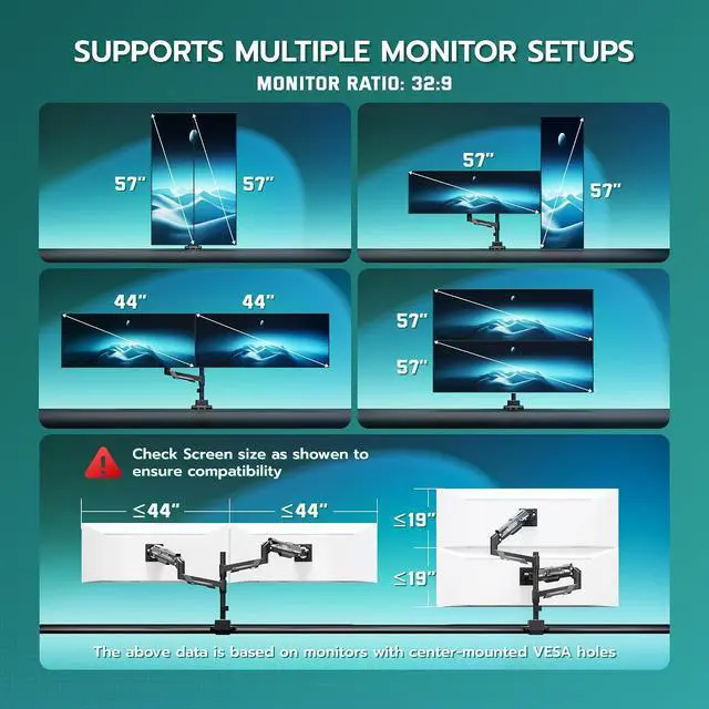 Alt view image 7 of 7 - Heavy Duty Gas Spring Dual Monitor Mount, Adjustable Stacked Desk Mount for 2 Ultrawide Screens up to 57 Inch with USB A/C Charging Ports, VESA 75/100/200mm Mount, Black