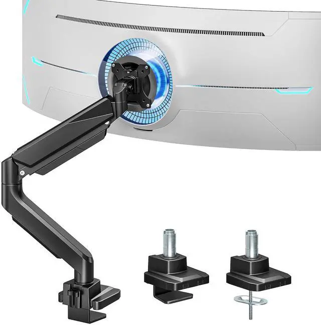 Main image of Ultrawide Monitor Arm, Heavy Duty Single Monitor Mount for 13"-49" Curved Screens, Adjustable Stand for Desk with C-clamp & Grommet Base up to 40 LBS, Black