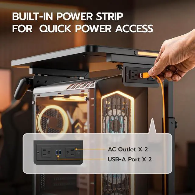Alt view image 7 of 7 - Height Adjustable Computer Tower Stand with RGB LED Light & USB Charging Port, Under Desk Mobile PC Stand, CPU Holder Cart with Locking Caster Wheels for Home Office, Gaming, 21.65"-33.5" H