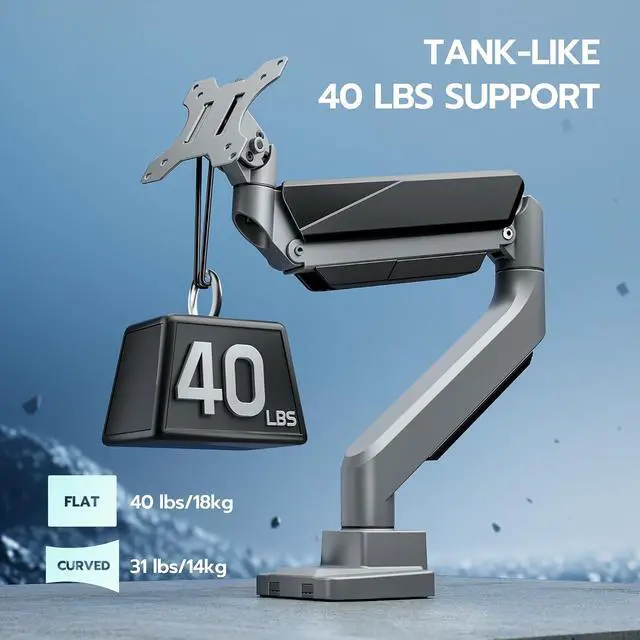 Alt view image 3 of 7 - Ultrawide Monitor Arm, Heavy Duty Single Monitor Mount for 13"-49" Curved Screens, Adjustable Stand for Desk with C-clamp & Grommet Base up to 40 LBS, Gray