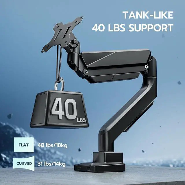 Alt view image 3 of 7 - Ultrawide Monitor Arm, Heavy Duty Single Monitor Mount for 13"-49" Curved Screens, Adjustable Stand for Desk with C-clamp & Grommet Base up to 40 LBS, Black