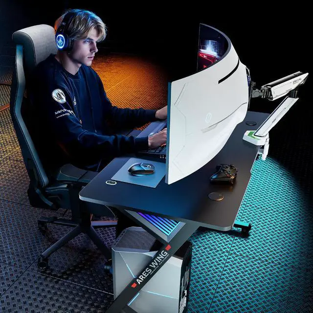 Alt view image 3 of 7 - Gaming Desk RGB 47 Inch - Z Shaped Gaming Table with LED Light and DIY Control Cable, Computer Desks for Home and Office, Black