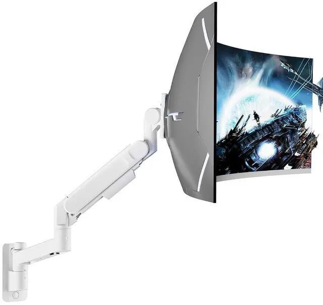 Main image of Monitor Wall Mount for 24-57 Inch Ultrawide Gaming Screens, Premium Heavy Duty Monitor Arm Holds 60 lbs, Full Motion Gas Spring, Bearing Head for Easy Adjustment, 75/100 VESA Mount, White
