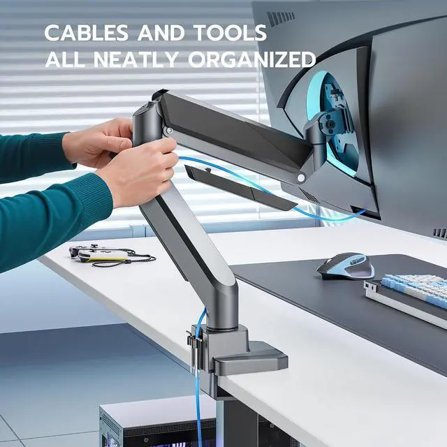 Alt view image 5 of 7 - Single Monitor Arm, Heavy Duty Adjustable Monitor Arm for 13"-49" Screens with USB, Gas Spring Desk Mount Stand with C Clamp/Grommet Mounting Base up to 40lbs Computer, Gray