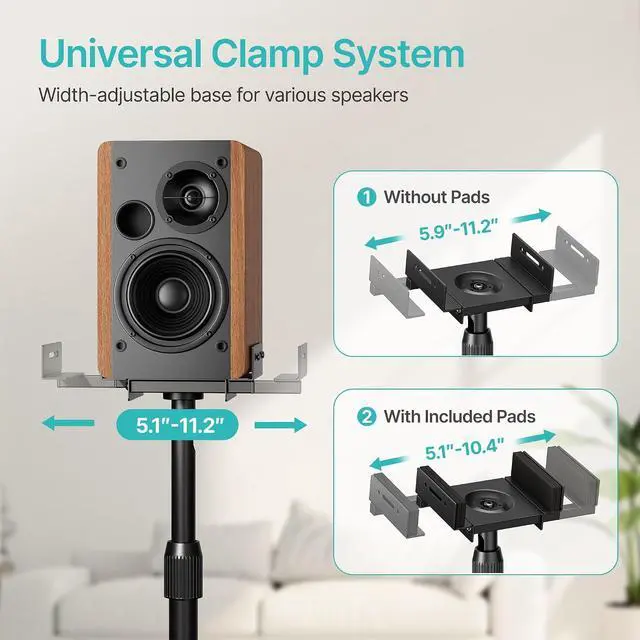 Alt view image 3 of 7 - Height-Adjustable Speaker Stands Pair, Black | Height Adjustable from 33.4" to 44", 11LBS Capacity, Surround Sound Speaker Stands, Cable Management, 1 Pair