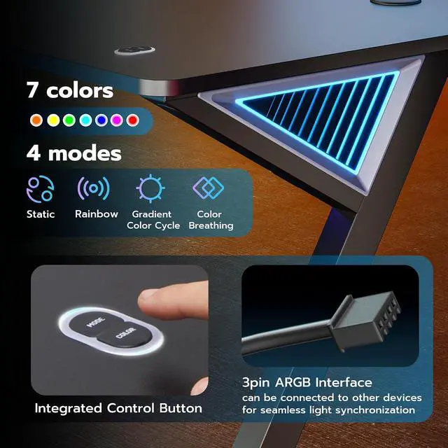 Alt view image 5 of 7 - Gaming Desk RGB 47 Inch - Z Shaped Gaming Table with LED Light and DIY Control Cable, Computer Desks for Home and Office, Black