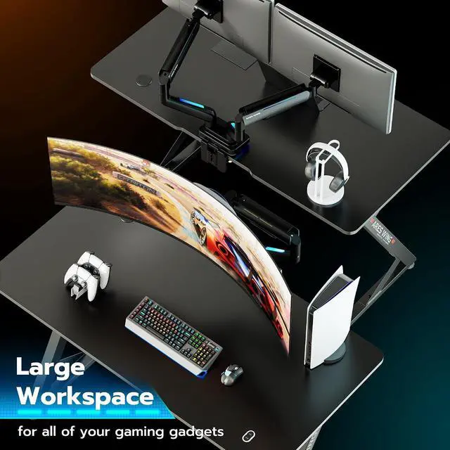 Alt view image 7 of 7 - Gaming Desk RGB 47 Inch - Z Shaped Gaming Table with LED Light and DIY Control Cable, Computer Desks for Home and Office, Black
