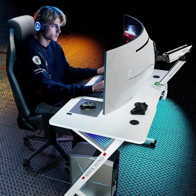 Alt view image 3 of 7 - Gaming Desk RGB 47 Inch - Z Shaped Gaming Table with LED Light and DIY Control Cable, Computer Desks for Home and Office, White