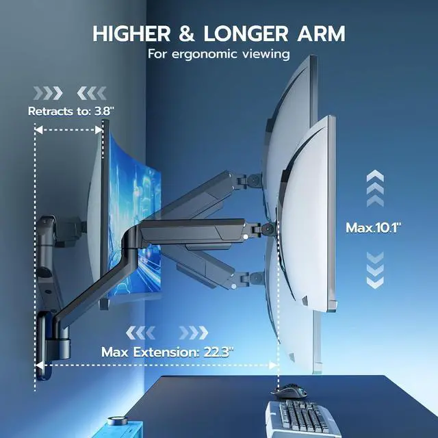 Alt view image 4 of 7 - Single Monitor Wall Mount for 17-40 Inch Ultrawide Screens, Heavy Duty Monitor Arm Up to 26.4 lbs, Fully Adjustable Wall Mount, VESA 75x75/100x100 Compatible, Black