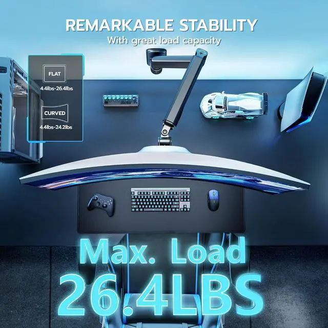 Alt view image 3 of 7 - Single Monitor Wall Mount for 17-40 Inch Ultrawide Screens, Heavy Duty Monitor Arm Up to 26.4 lbs, Fully Adjustable Wall Mount, VESA 75x75/100x100 Compatible, Black