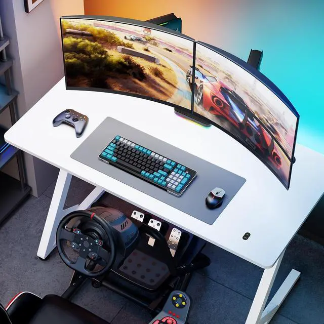 Alt view image 6 of 7 - Gaming Desk RGB 47 Inch - Z Shaped Gaming Table with LED Light and DIY Control Cable, Computer Desks for Home and Office, White