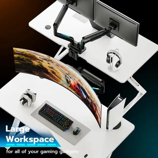 Alt view image 7 of 7 - Gaming Desk RGB 47 Inch - Z Shaped Gaming Table with LED Light and DIY Control Cable, Computer Desks for Home and Office, White