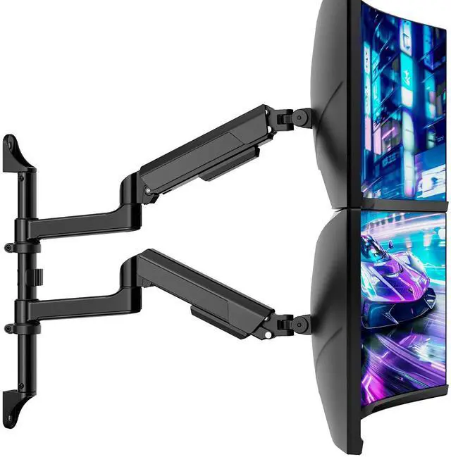 Main image of Vertical Dual Monitor Wall Mount for 17-40 Inch Ultrawide Screens, Heavy Duty Monitor Arm Up to 26.4 lbs, Fully Adjustable Wall Mount, VESA 75x75/100x100 Compatible, Black