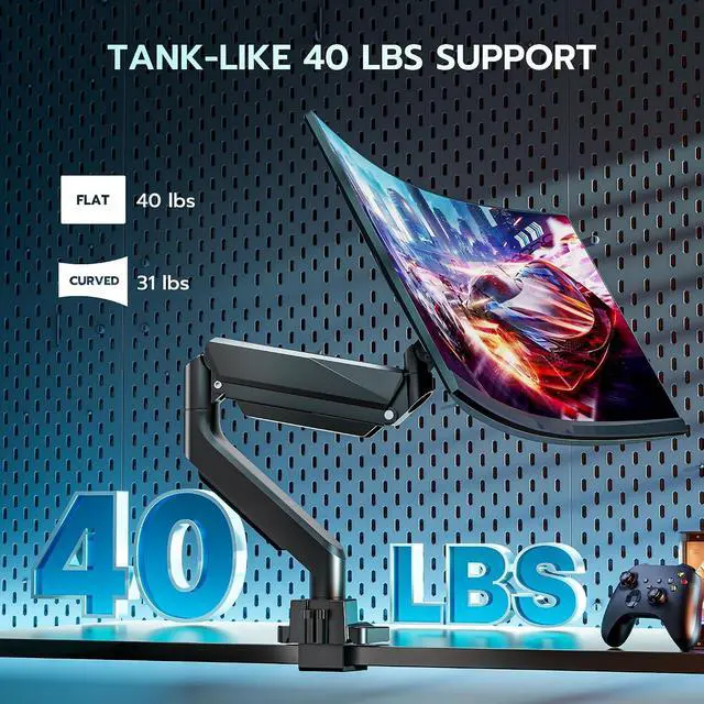 Alt view image 3 of 7 - Ultrawide Monitor Arm, Heavy Duty Single Monitor Mount for 13"-49" Curved Screens with USB, Adjustable Stand for Desk with C-clamp & Grommet Base up to 40 LBS, Black