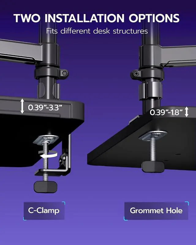 Alt view image 2 of 7 - Single Monitor Mount - Ultrawide Monitor Arm for 40 34 32 27 Inch Heavy Duty Curved Screen Up to 26.4 lbs with Clamp/Grommet Desk Mount, 75/100 Vesa Mount, Black