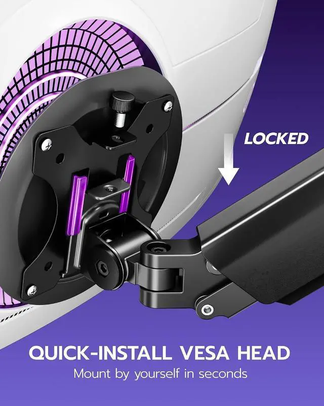 Alt view image 3 of 7 - Single Monitor Mount - Ultrawide Monitor Arm for 40 34 32 27 Inch Heavy Duty Curved Screen Up to 26.4 lbs with Clamp/Grommet Desk Mount, 75/100 Vesa Mount, Black