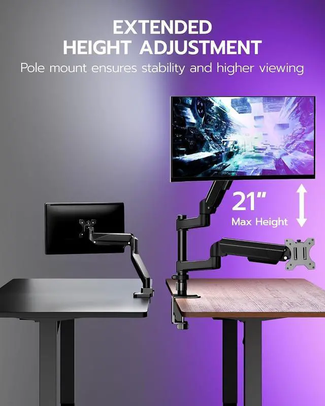 Alt view image 5 of 7 - Single Monitor Mount - Ultrawide Monitor Arm for 40 34 32 27 Inch Heavy Duty Curved Screen Up to 26.4 lbs with Clamp/Grommet Desk Mount, 75/100 Vesa Mount, Black