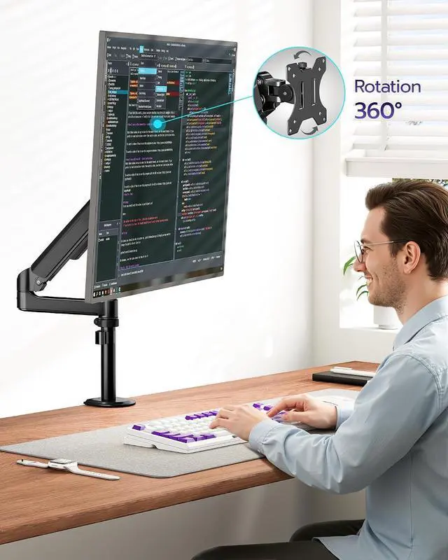 Alt view image 7 of 7 - Single Monitor Mount - Ultrawide Monitor Arm for 40 34 32 27 Inch Heavy Duty Curved Screen Up to 26.4 lbs with Clamp/Grommet Desk Mount, 75/100 Vesa Mount, Black