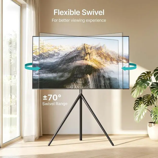 Alt view image 3 of 7 - Minimalist Easel TV Stand for 45-65 inch Screen up to 88 lbs, Swivel and Height Adjustable Tripod Stand for Insignia, Samsung, Roku TVs VESA Required Max 400 * 400 mm, Black