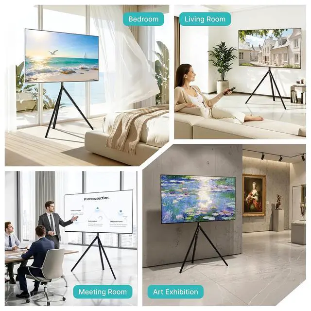 Alt view image 2 of 7 - Minimalist Easel TV Stand for 45-65 inch Screen up to 88 lbs, Swivel and Height Adjustable Tripod Stand for Insignia, Samsung, Roku TVs VESA Required Max 400 * 400 mm, Black
