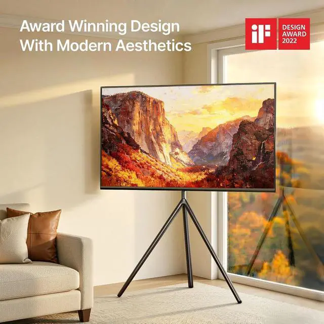 Alt view image 2 of 7 - Minimalist Easel TV Stand for 45-65 inch Screen up to 88 lbs with Shelf, Swivel and Height Adjustable Tripod Stand for Insignia, Samsung, Roku TVs VESA Required Max 400 * 400 mm, Black