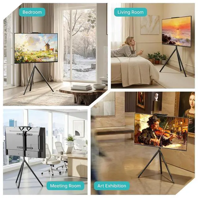 Alt view image 3 of 7 - Minimalist Easel TV Stand for 45-65 inch Screen up to 88 lbs with Shelf, Swivel and Height Adjustable Tripod Stand for Insignia, Samsung, Roku TVs VESA Required Max 400 * 400 mm, Black