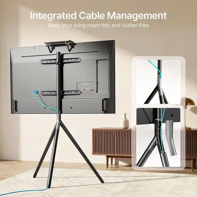Alt view image 6 of 7 - Minimalist Easel TV Stand for 45-65 inch Screen up to 88 lbs with Shelf, Swivel and Height Adjustable Tripod Stand for Insignia, Samsung, Roku TVs VESA Required Max 400 * 400 mm, Black