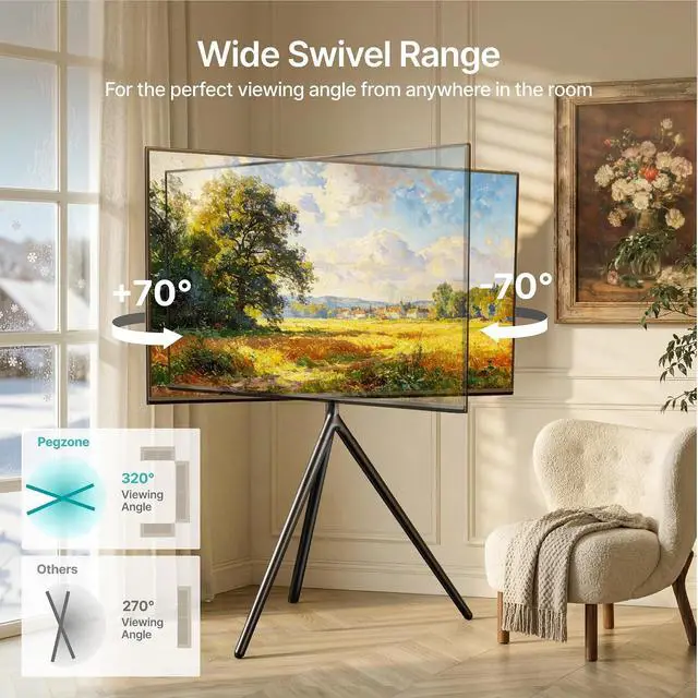 Alt view image 5 of 7 - Minimalist Easel TV Stand for 45-65 inch Screen up to 88 lbs with Shelf, Swivel and Height Adjustable Tripod Stand for Insignia, Samsung, Roku TVs VESA Required Max 400 * 400 mm, Black