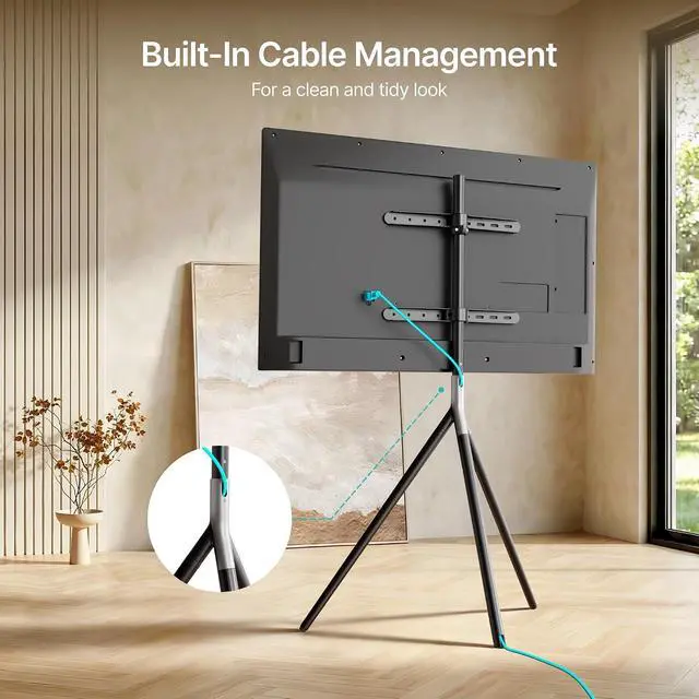 Alt view image 5 of 7 - Minimalist Easel TV Stand for 45-65 inch Screen up to 88 lbs, Swivel and Height Adjustable Tripod Stand for Insignia, Samsung, Roku TVs VESA Required Max 400 * 400 mm, Black