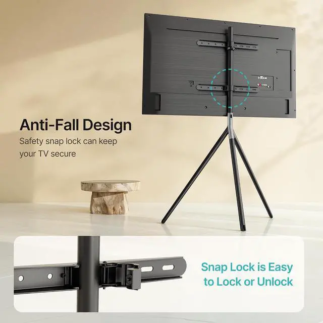 Alt view image 6 of 7 - Minimalist Easel TV Stand for 45-65 inch Screen up to 88 lbs, Swivel and Height Adjustable Tripod Stand for Insignia, Samsung, Roku TVs VESA Required Max 400 * 400 mm, Black