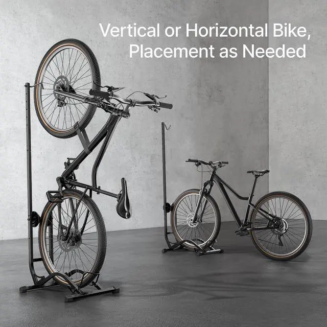Alt view image 2 of 7 - Freestanding Bike Floor Stand, Vertical Horizontal Bicycle Storage Rack, Heavy Duty 77 lbs Freestanding Bike Rack for Garage Home, Space-Saving Indoor Bike Storage, Smart Two-way Installation