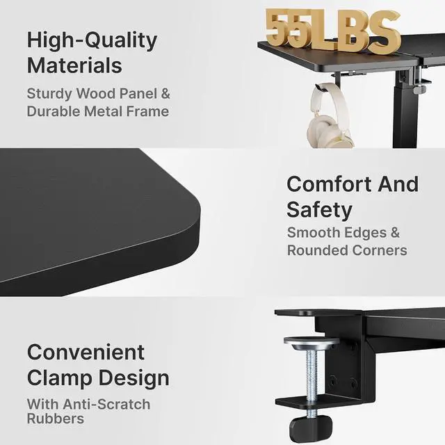 Alt view image 3 of 7 - Desk Extender Tray, 24" x 12", with Laptop Holder, Medium, Black | Desk Extension, Clamp on Desk Shelf, Clamp On Keyboard Tray for Office and Home, Workstation Organizer