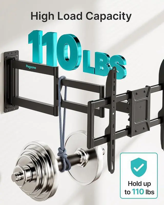 Alt view image 4 of 7 - Long Arm TV Wall Mount for 37-86 Inch TVs, 38 Inch Extra Long Extension TV Bracket, Swivel Tilt Full Motion TV Wall Mount Fit Max VESA 600 x 400mm, Heavy Duty Up to 110lbs, Single Stud