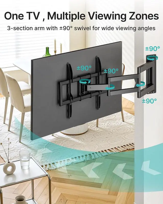 Alt view image 5 of 7 - Long Arm TV Wall Mount for 37-86 Inch TVs, 38 Inch Extra Long Extension TV Bracket, Swivel Tilt Full Motion TV Wall Mount Fit Max VESA 600 x 400mm, Heavy Duty Up to 110lbs, Single Stud