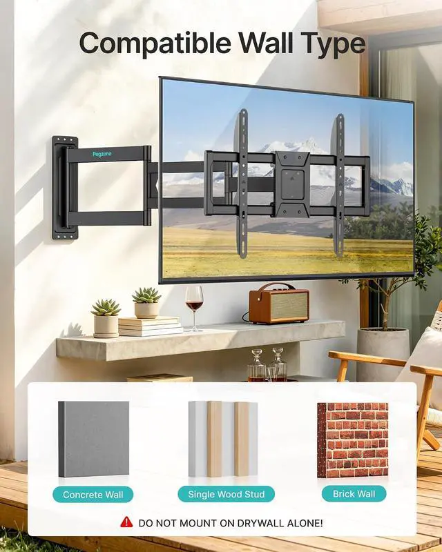 Alt view image 7 of 7 - Long Arm TV Wall Mount for 37-86 Inch TVs, 38 Inch Extra Long Extension TV Bracket, Swivel Tilt Full Motion TV Wall Mount Fit Max VESA 600 x 400mm, Heavy Duty Up to 110lbs, Single Stud