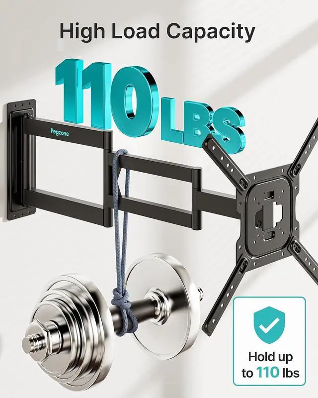 Alt view image 4 of 7 - Long Arm TV Wall Mount for 23-75 Inch TVs, 38 Inch Extra Long Extension TV Bracket, Swivel Tilt Full Motion TV Wall Mount Fit Max VESA 400 x 400mm, Heavy Duty Up to 110lbs, Single Stud