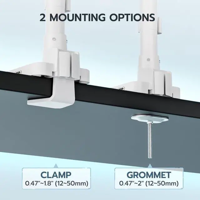 Alt view image 6 of 7 - Dual Monitor Mount for 17-49 Inch Ultrawide Heavy Duty Curved Screen Stacking, Computer Monitor Arm Desk Mount with USB, Gas Spring Adjustable Vesa Stand, White